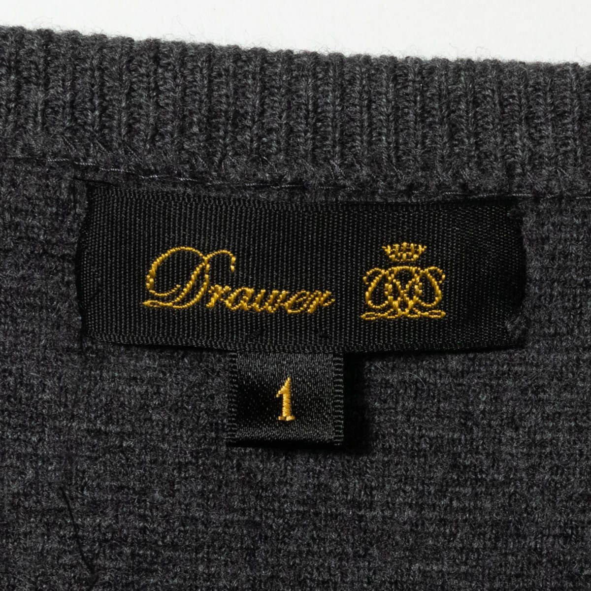 Drawer ドゥロワー レディース 七分袖 ニットワンピース ボートネック ミラノリブ チュニック ダークグレー サイズ1 サイドボタン 毛100％_画像2