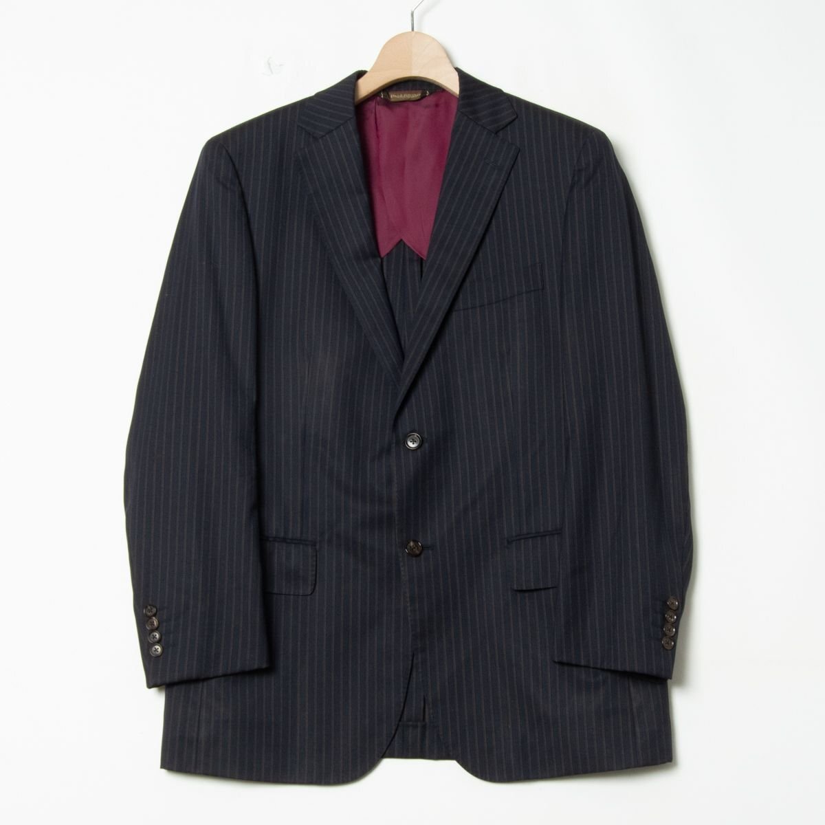 Paul Stuart ポールスチュアート シングル テーラードジャケット ネイビー ストライプ ウール100% メンズ 紳士 背抜き フォーマル シック_画像1