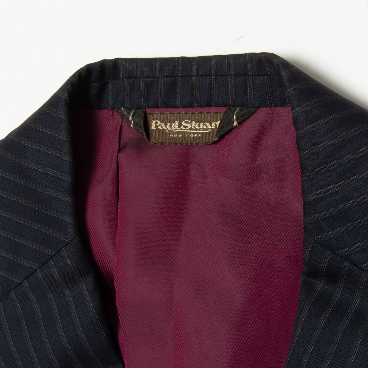 Paul Stuart ポールスチュアート シングル テーラードジャケット ネイビー ストライプ ウール100% メンズ 紳士 背抜き フォーマル シック_画像6