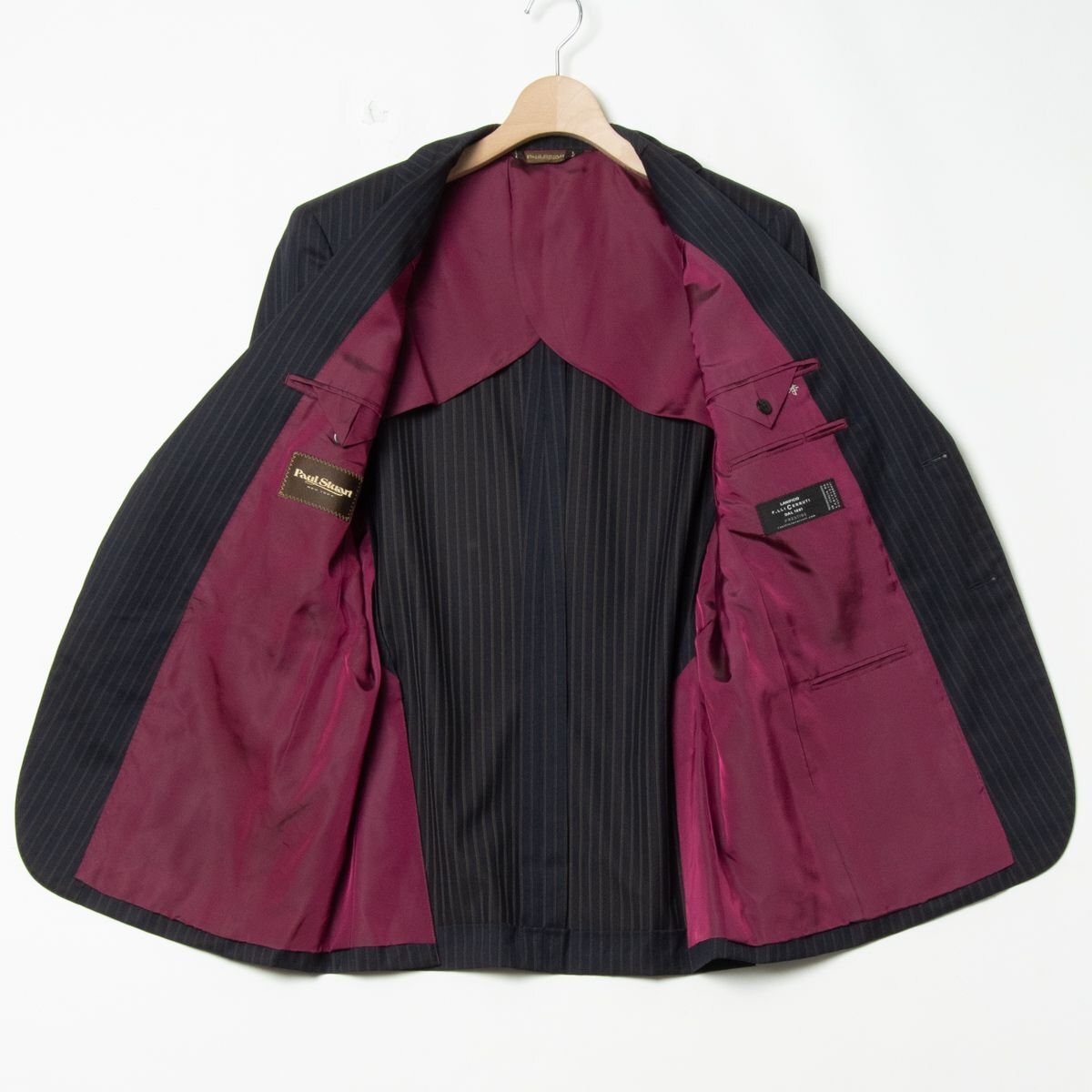 Paul Stuart ポールスチュアート シングル テーラードジャケット ネイビー ストライプ ウール100% メンズ 紳士 背抜き フォーマル シック_画像3