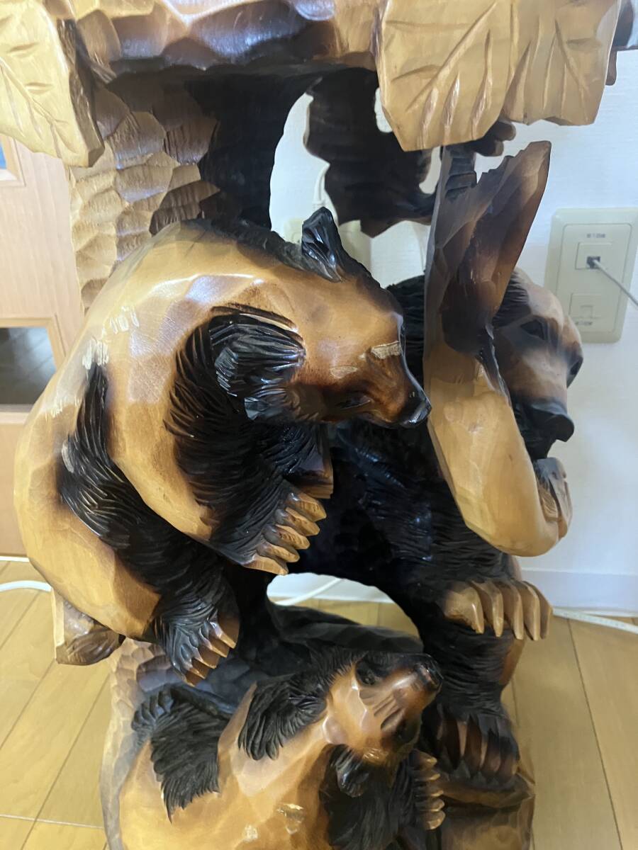 木彫り 熊 花台 インテリア サイドテーブル 丸太 一刀彫り 民芸品 アイヌ民族 天然木 ログハウス 花瓶 テディーベア 木製 置物 一枚板 衝立_画像6