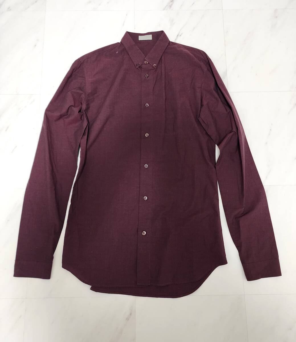 ディオールオム ワインレッド 長袖シャツ 38 / Dior HOMME ドレスシャツ エディスリマン ボルドー バーガンディー 赤_画像1