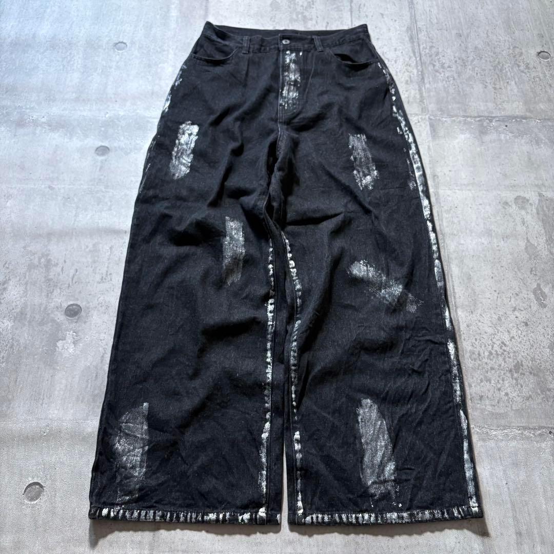y2k wide baggy silver coating blackdenim_画像3