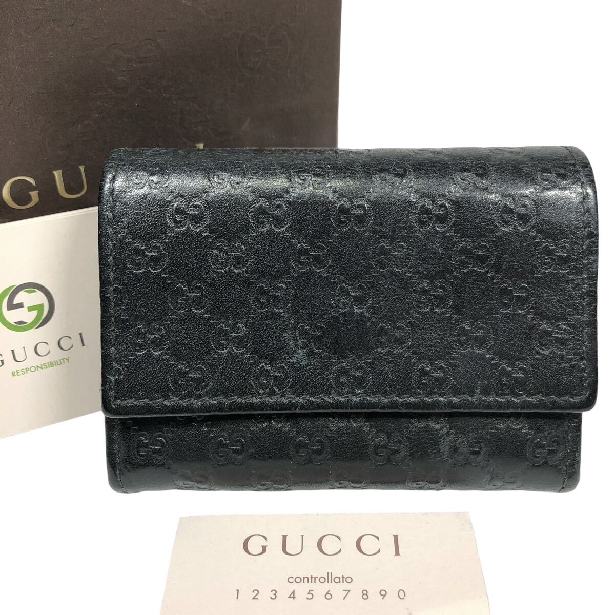 【グッチ】本物 GUCCI コインケース グッチシマ GG柄 マイクロGG 小銭入れ 財布 295845 コンパクトウォレット レザー メンズ レディース 箱_画像1