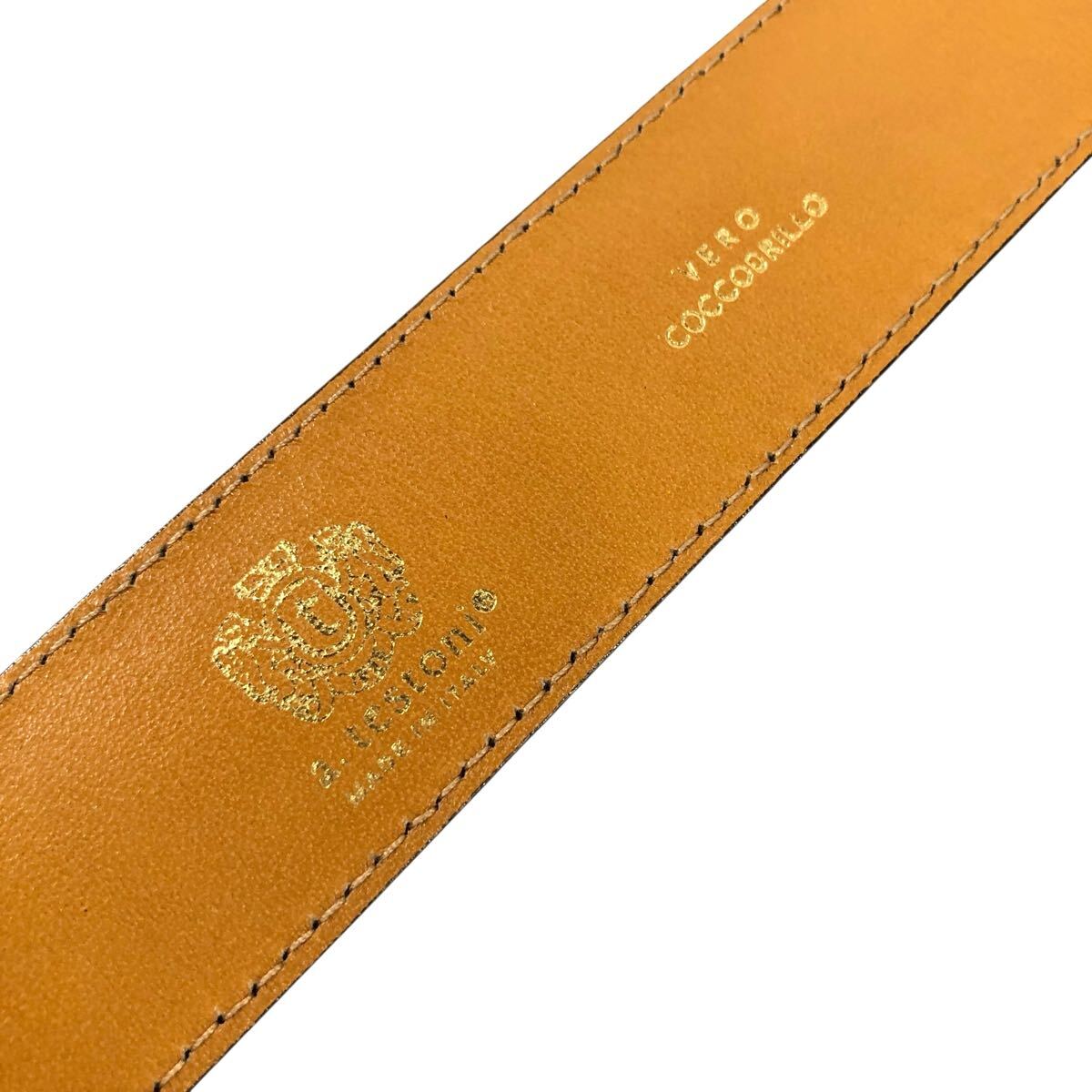 美品【ア・テストーニ】本物 a.testoni クロコダイル ベルト ロゴバックル 全長100cm 幅3cm ワニ革 男性用 メンズ イタリア製 サイズ調整可_画像4