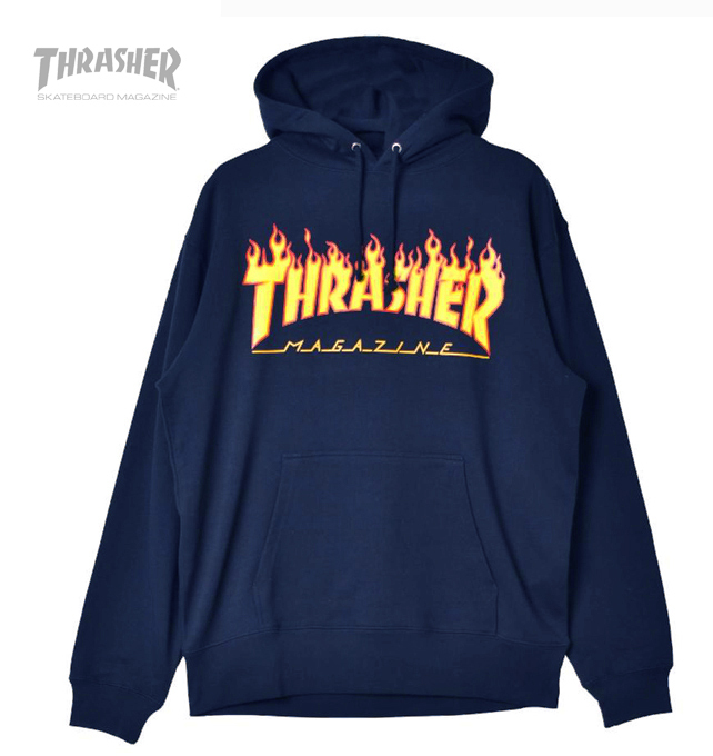 ★新品タグ付き■THRASHER スラッシャースケボーskateboardプルオーバー 裏起毛スウェットパーカー ネイビー/XL■在庫限り■_画像1