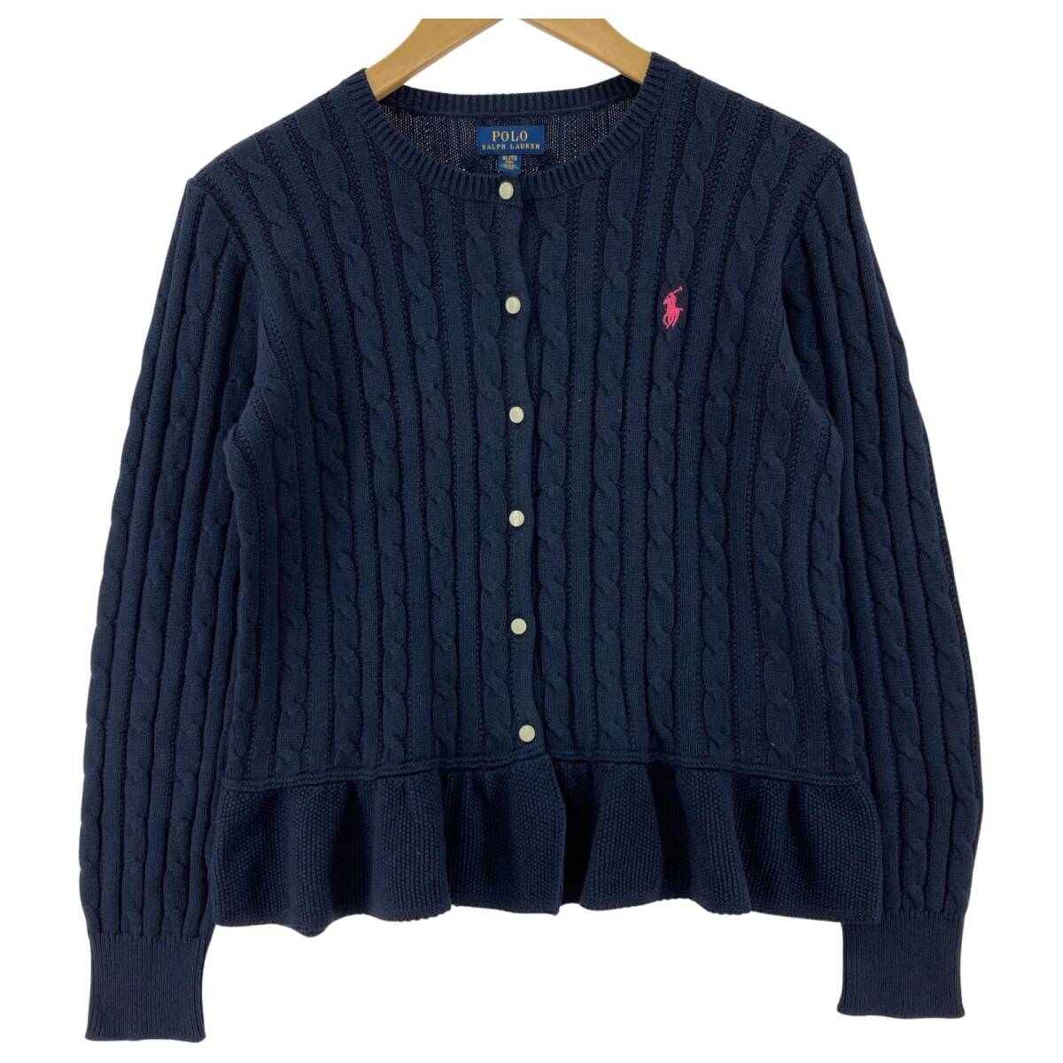 POLO RALPH LAUREN ポロ・ラルフローレン ペプラム ケーブルニット カーディガン sizeXL/TG(16)/ネイビー_画像1