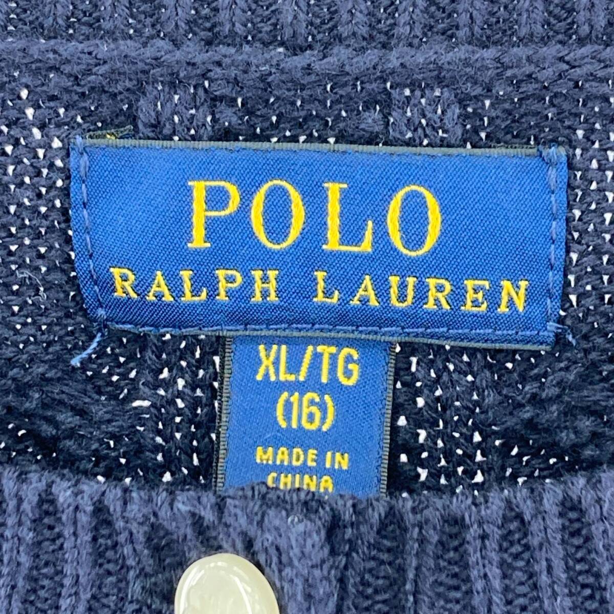 POLO RALPH LAUREN ポロ・ラルフローレン ペプラム ケーブルニット カーディガン sizeXL/TG(16)/ネイビー_画像3