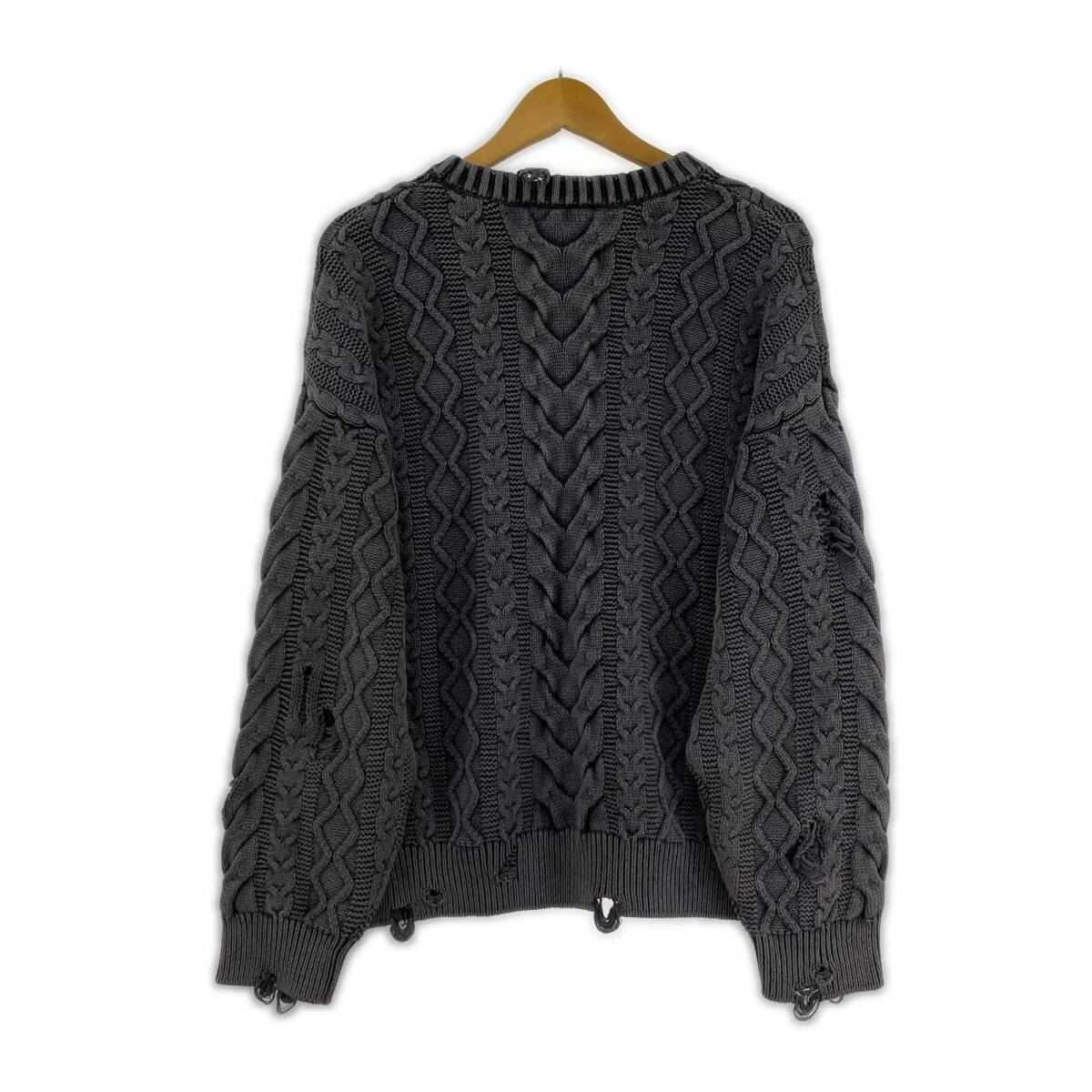 CLEL クレイル ダメージ加工 ケーブル編み ニット sizeXS/グレー系_画像3