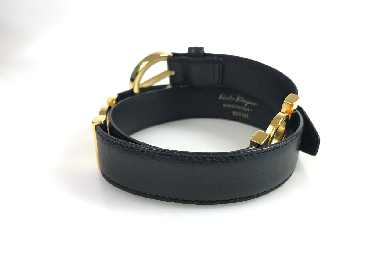 Salvatore * Ferragamo Salvatore Ferragamo gun chi-ni кожаный ремень указанный размер 70 черный × Gold цвет YZ-664