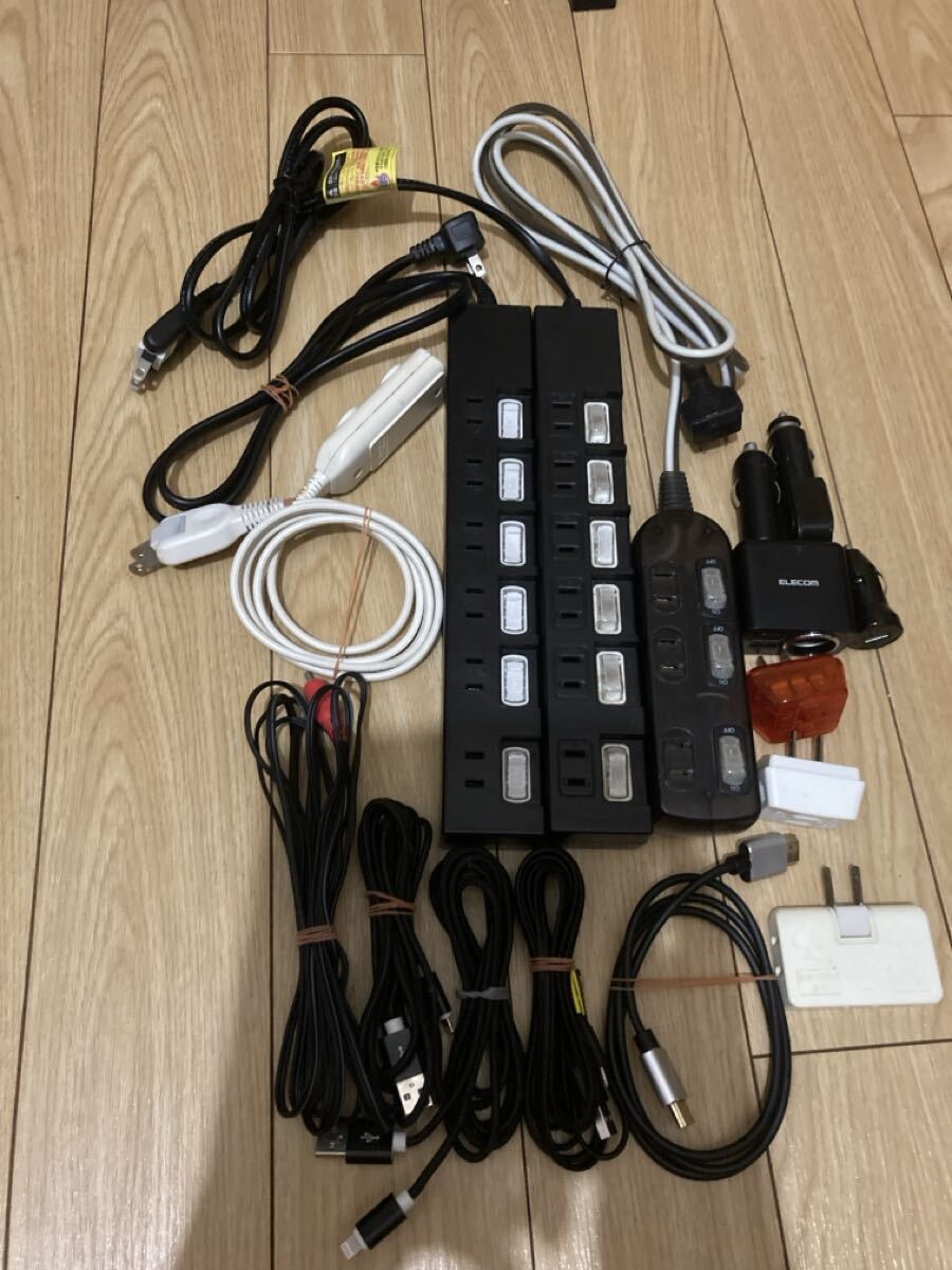 延長コード　コンセント　USBケーブル　たこ足　シガーソケット 配線まとめ売り　15点_画像1