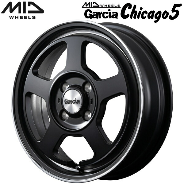 MID WHEELS Garcia Chicago5 1本価格 セミグロスブラック/ヴァーレイ+フランジポリッシュ 4.0J-12インチ 4穴/PCD100+42_画像1