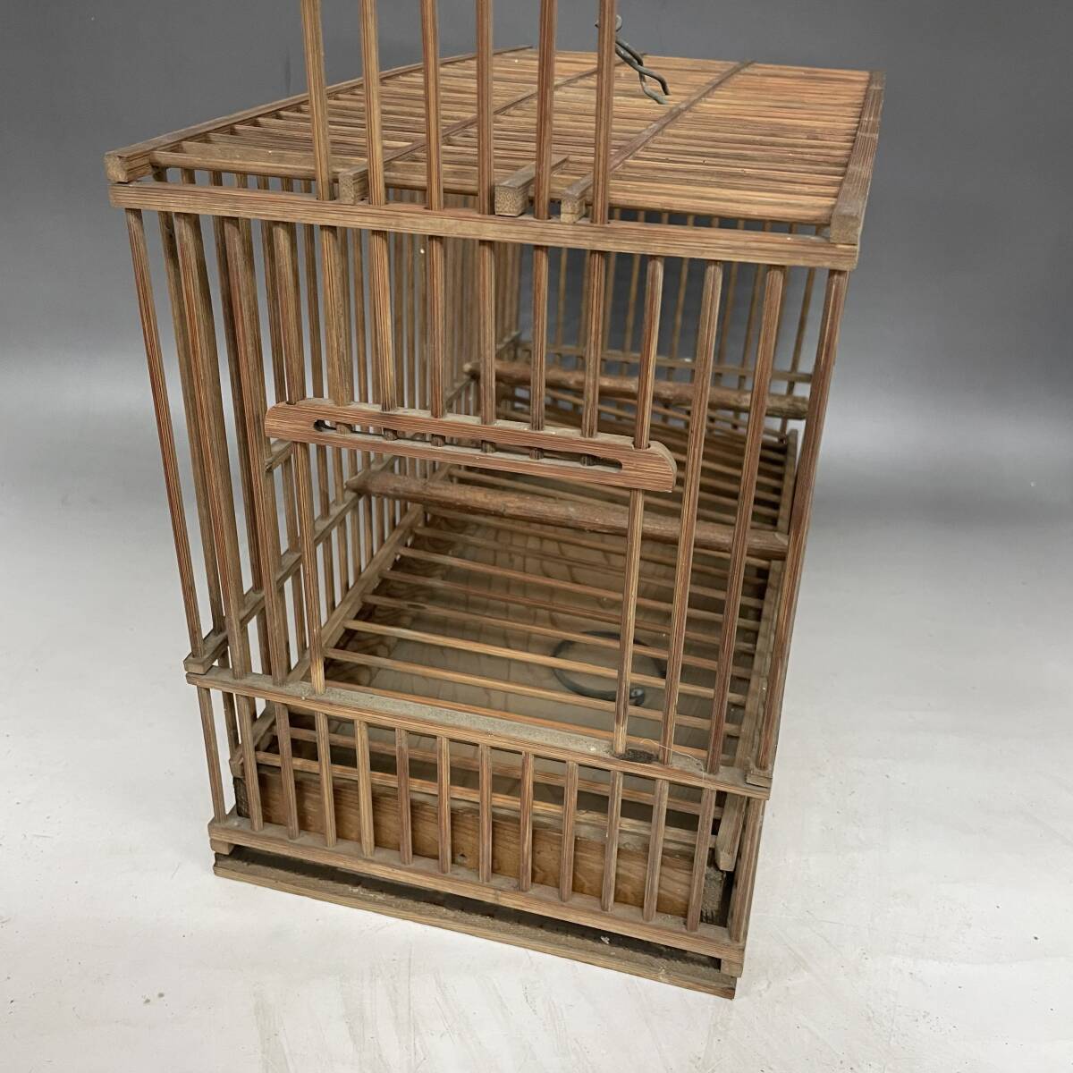 KF15/39 античный клетка для птиц совместно 3 пункт Showa Retro бамбук производства из дерева маленькая птица для mejiro. птица . садок для разведения бамбук умение много комплект текущее состояние товар 
