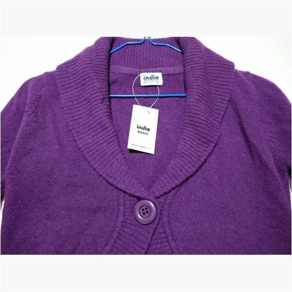 indio インディオ ショート丈 カーディガン Ｍ パープル ニット ショールカラー ボレロ_画像2