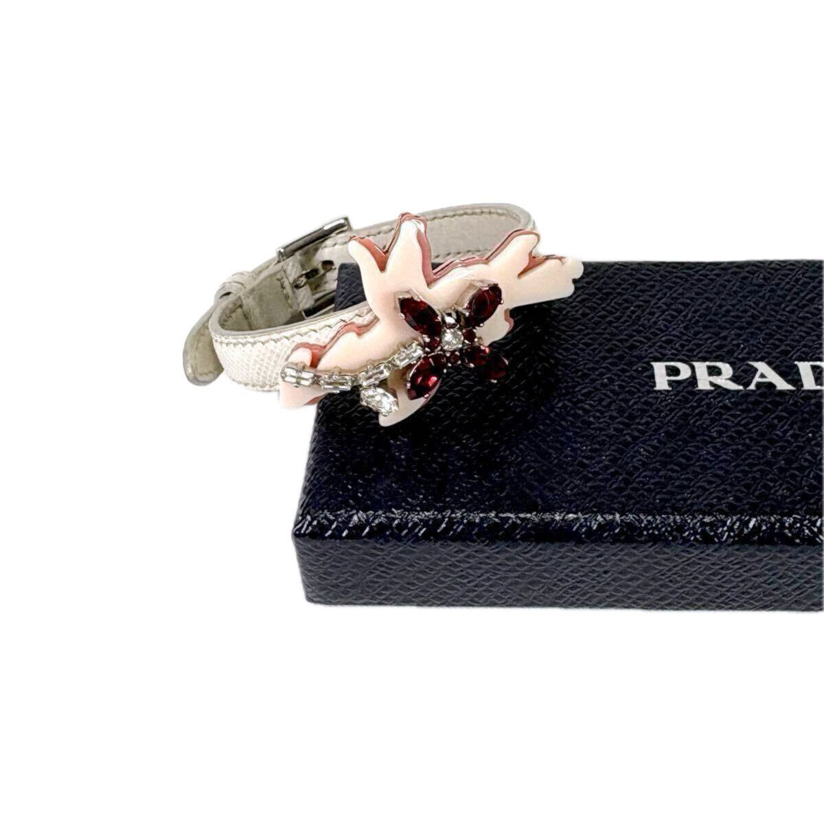 Prada PRADA браслет biju- цветочный узор розовый белый safia-no кожа S размер Prada PRADA браслет biju- цветочный узор розовый белый safia-no кожа S размер