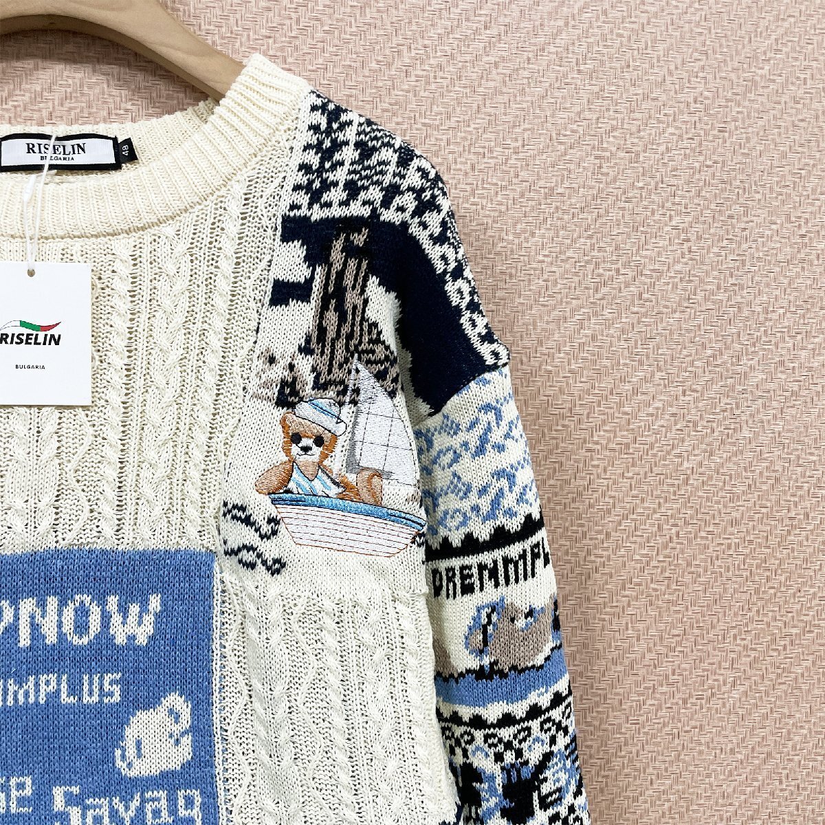 個性 ヨーロッパ製※定価5万◆ブルガリア発※RISELIN セーター ニット 上質 ソフト 暖かい 遊び心 総柄 刺繍 トップス クリスマス XL/50_画像5