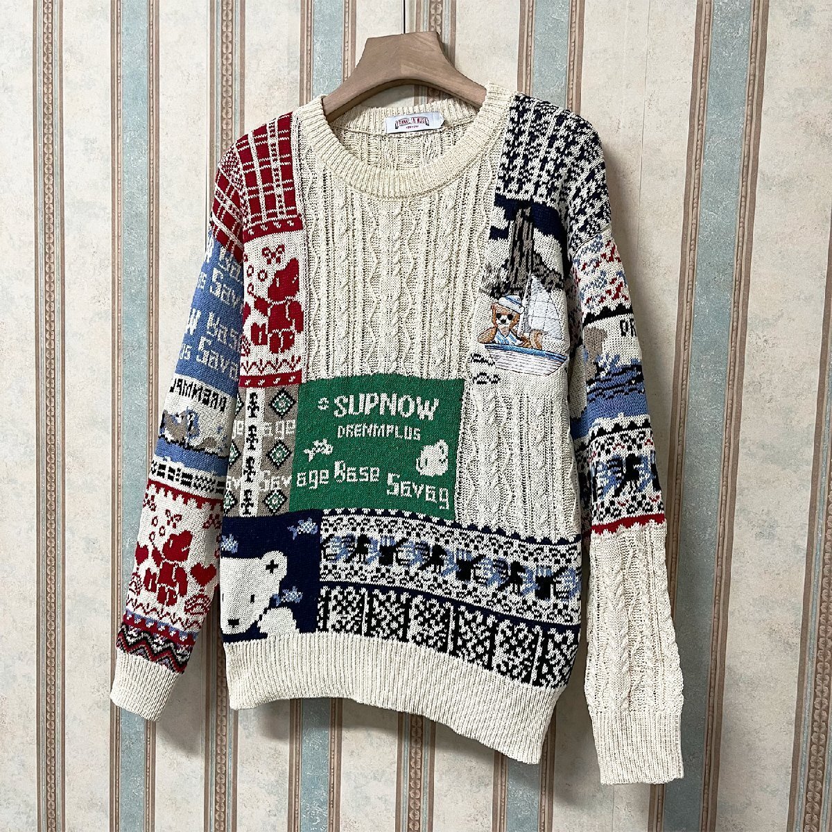 個性 定価5万 FRANKLIN MUSK・アメリカ・ニューヨーク発 セーター 上品 快適 防寒 総柄 レトロ クリスマス ニット オシャレ サイズ2_画像10