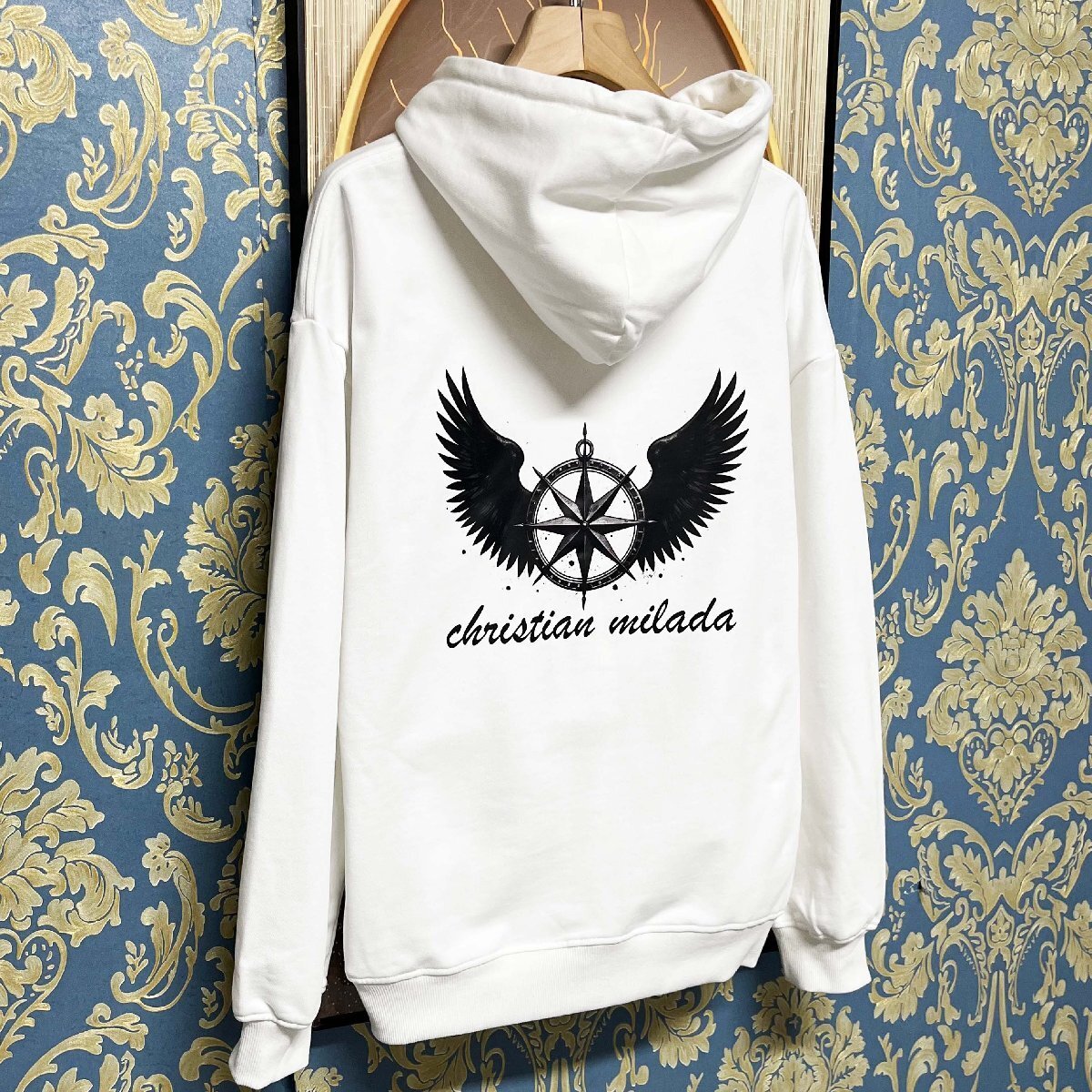 定価4万★christian milada・ミラノ発・パーカー★コットン100% ソフト 翼柄 カッコイイ ストリート スウェット トレーナー 春秋 XL/50_画像8