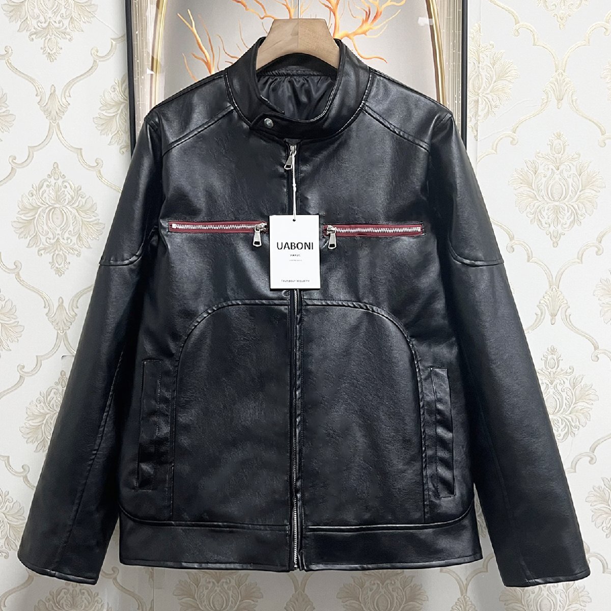 個性EU製&定価12万◆UABONI*ユアボニ*レザージャケット*フランス*パリ発◆防水 PUレザー アメカジ ライダース カッコイイ バイク M/46_画像1