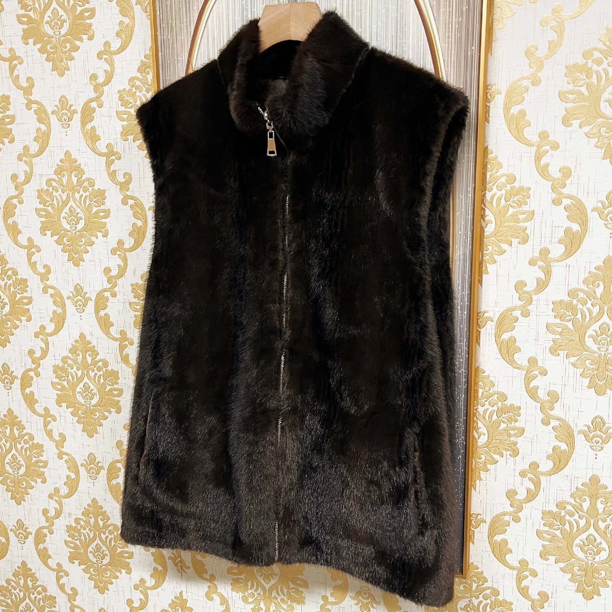 高級EU製＆定価8万◆UABONI*Paris*ファーベスト*フランス*パリ発◆ミンク混 防寒 ソフト モコモコ 毛皮ベスト リバーシブル 冬服 2XL/52_画像8