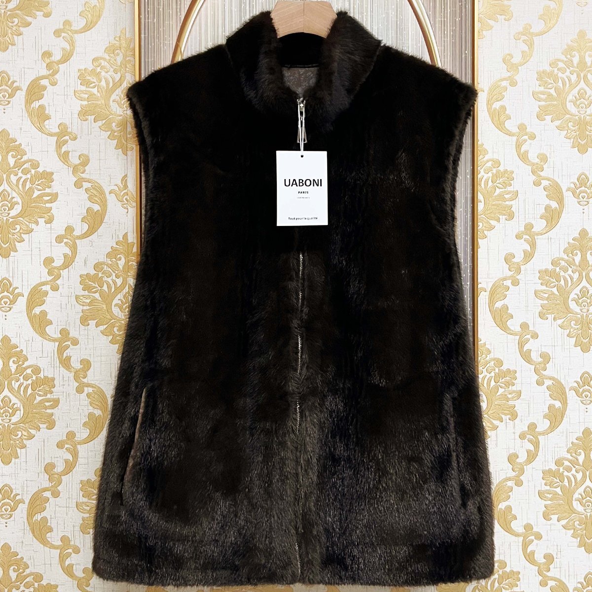 高級EU製＆定価8万◆UABONI*Paris*ファーベスト*フランス*パリ発◆ミンク混 防寒 ソフト モコモコ 毛皮ベスト リバーシブル 冬服 2XL/52_画像1