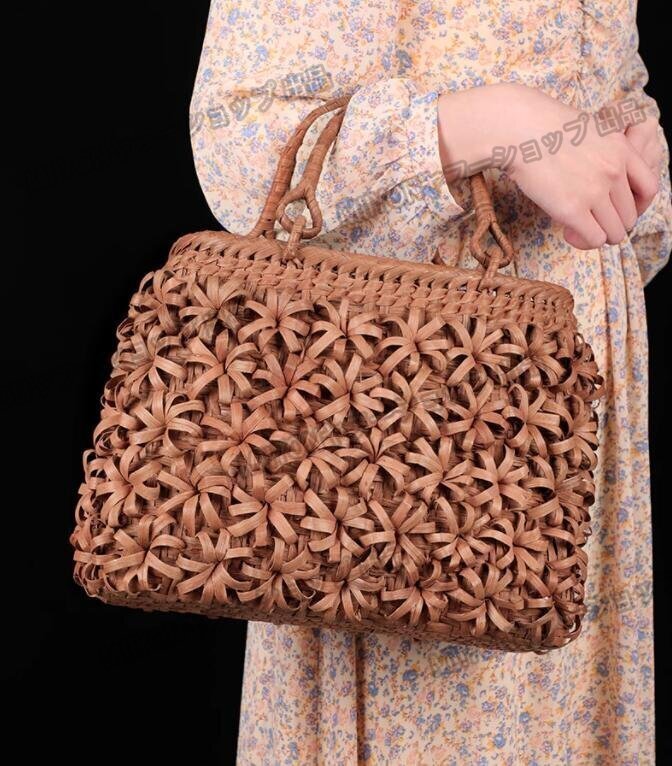 希少新品!極美品★高級UPハンドバック 職人手作り良品 山葡萄かごバッグ 手編み山葡萄籠バッグ バスケット籐かご lhw091_画像4