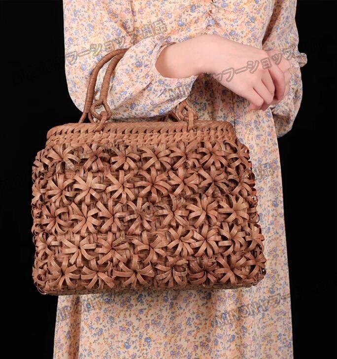 希少新品!極美品★高級UPハンドバック 職人手作り良品 山葡萄かごバッグ 手編み山葡萄籠バッグ バスケット籐かご lhw091_画像3