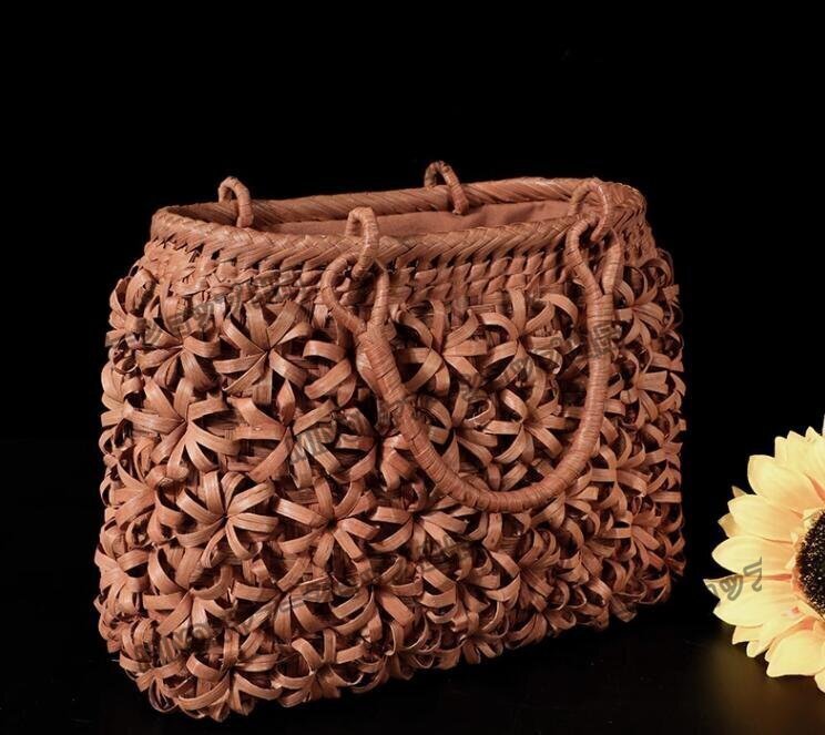 希少新品!極美品★高級UPハンドバック 職人手作り良品 山葡萄かごバッグ 手編み山葡萄籠バッグ バスケット籐かご lhw091_画像6