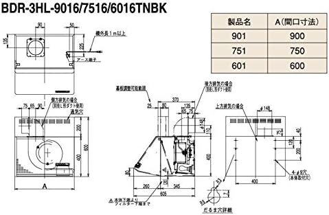 ナスラック 富士工業 BDR-3HL-6016TNBK レンジフード 60cm幅 ブラック キッチン 換気扇 排気 壁面取付け (BDR-3HL-601BK BDR3HL601)_画像2