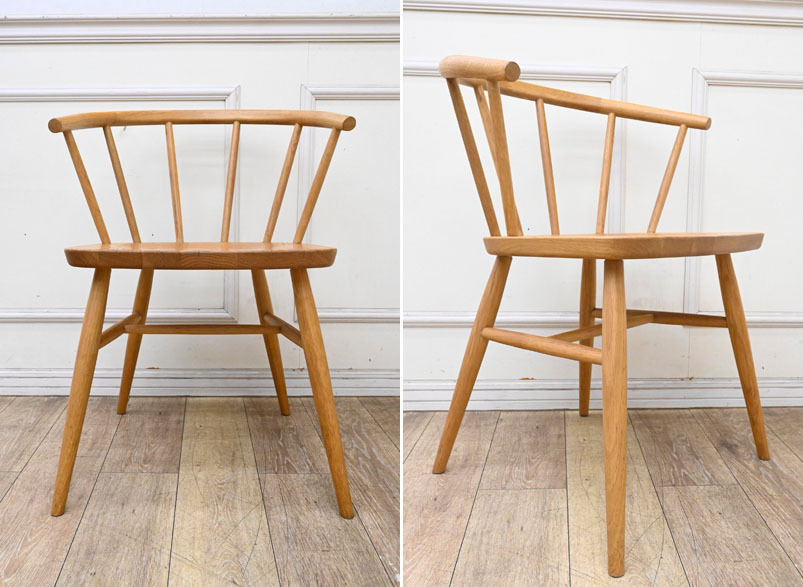 EI312 MUJI 無印良品 オーク材 アームチェア 天然木 木製椅子 ダイニングチェア 食卓椅子 ウインザーチェア 2脚セット ボーバックチェア_画像7
