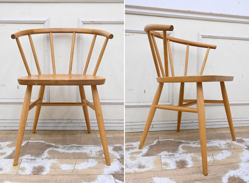 EI312 MUJI 無印良品 オーク材 アームチェア 天然木 木製椅子 ダイニングチェア 食卓椅子 ウインザーチェア 2脚セット ボーバックチェア_画像2