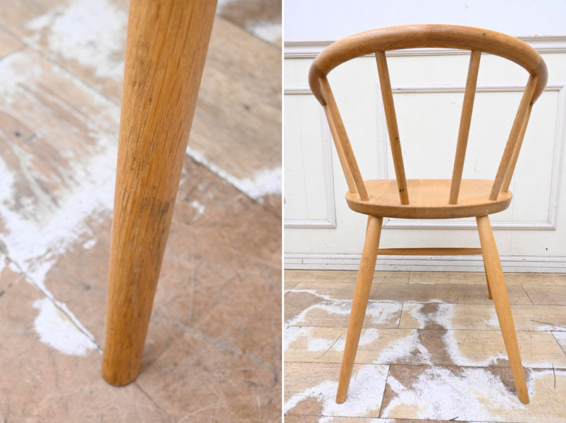 EI312 MUJI 無印良品 オーク材 アームチェア 天然木 木製椅子 ダイニングチェア 食卓椅子 ウインザーチェア 2脚セット ボーバックチェア_画像5