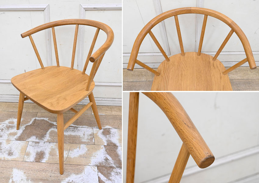 EI312 MUJI 無印良品 オーク材 アームチェア 天然木 木製椅子 ダイニングチェア 食卓椅子 ウインザーチェア 2脚セット ボーバックチェア_画像3