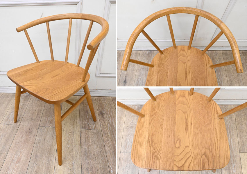 EI312 MUJI 無印良品 オーク材 アームチェア 天然木 木製椅子 ダイニングチェア 食卓椅子 ウインザーチェア 2脚セット ボーバックチェア_画像8