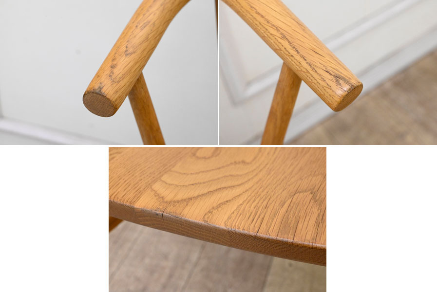 EI312 MUJI 無印良品 オーク材 アームチェア 天然木 木製椅子 ダイニングチェア 食卓椅子 ウインザーチェア 2脚セット ボーバックチェア_画像9