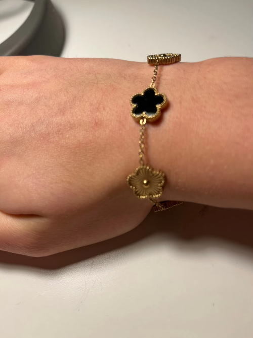 【黒×金】五葉の幸運が舞い込むクローバーブレスレット 316L_画像3