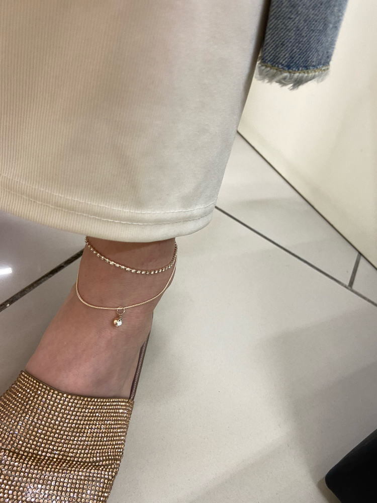 足元を華奢な印象に★ジルコニアダイヤモンド2重チェーン シルバーアンクレット_画像2