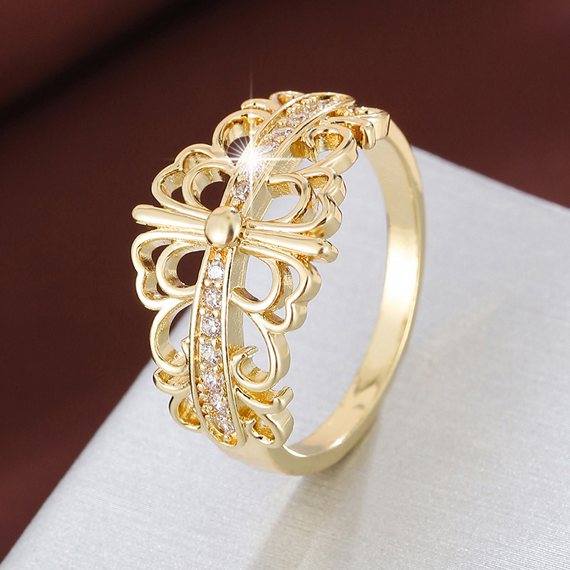 【上品シンプル】透かしゴールド×ジルコニア 大人の華奢リング_画像1