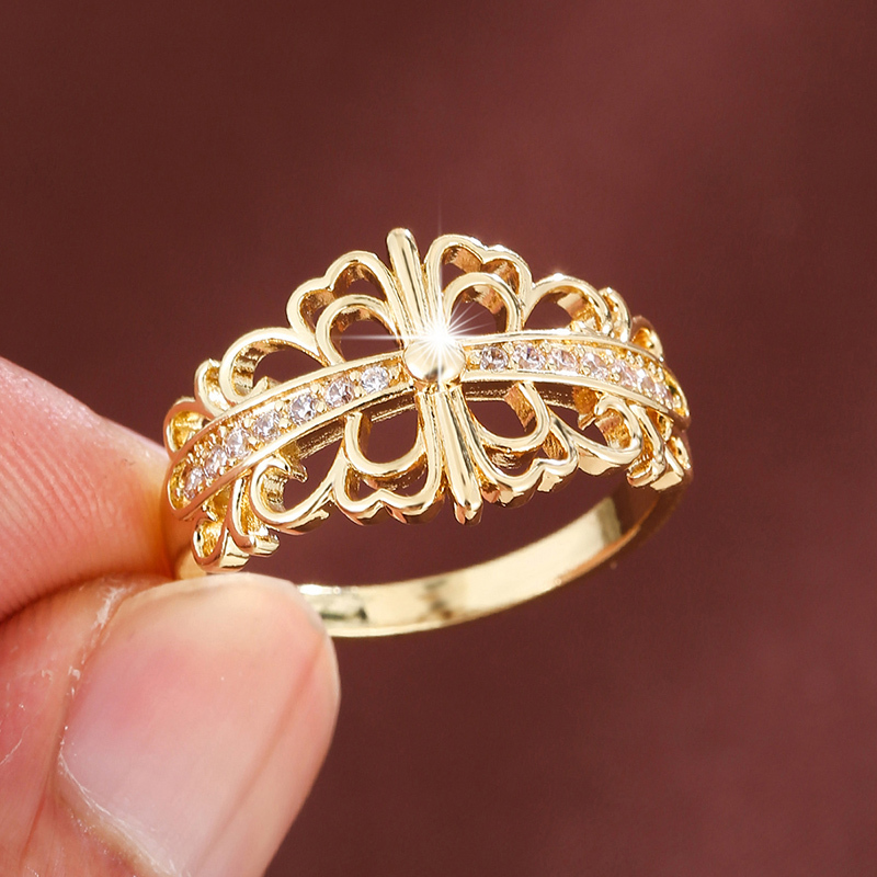 【上品シンプル】透かしゴールド×ジルコニア 大人の華奢リング_画像4