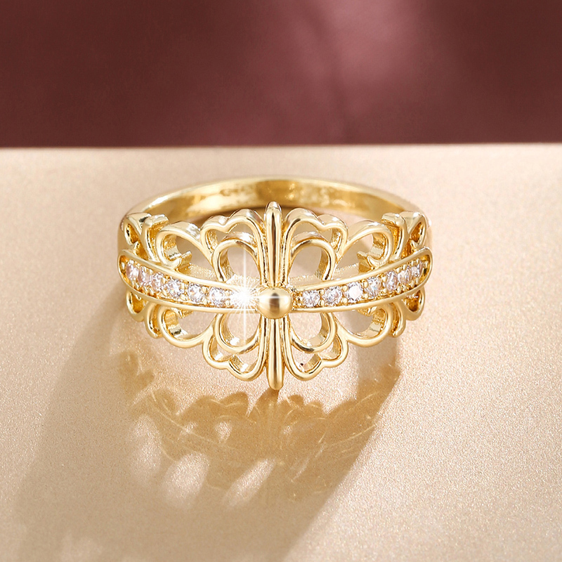 【上品シンプル】透かしゴールド×ジルコニア 大人の華奢リング_画像3