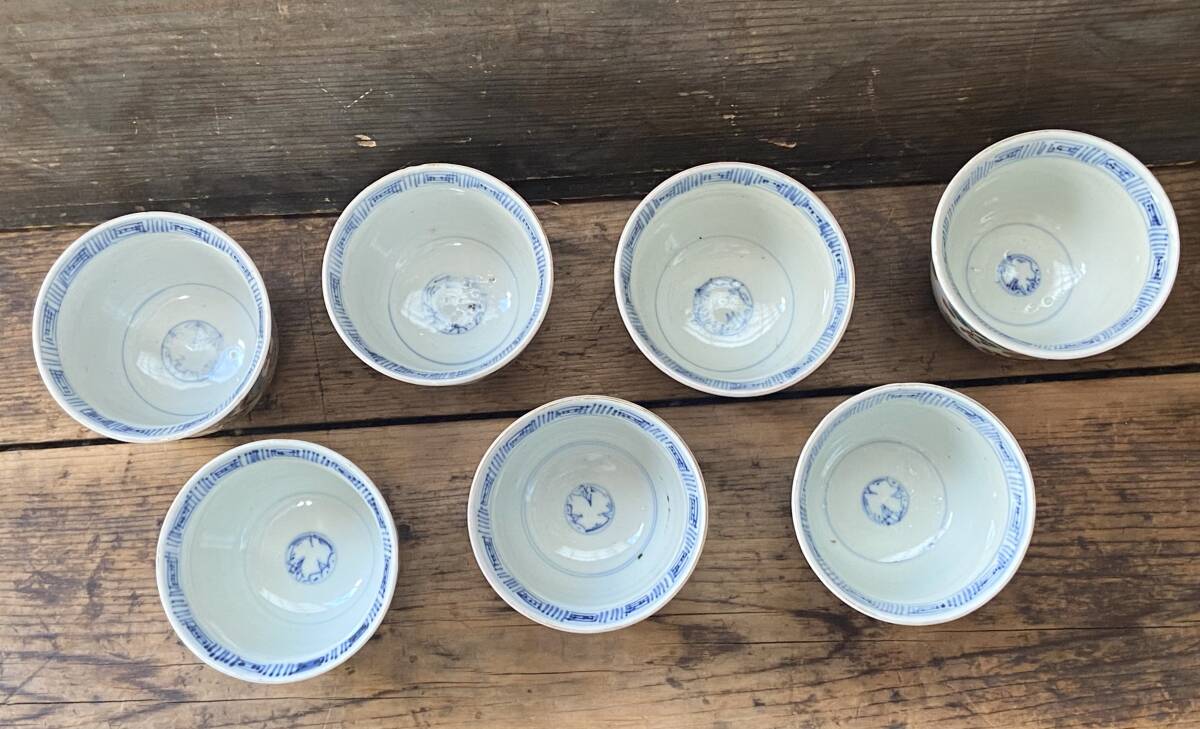 【OAN】古伊万里 色絵 金彩 灯篭文 向付7客 骨董 古美術 古道具 民藝 古民藝 茶道具 懐石 古玩 染付 染錦 赤絵 伊万里 蕎麦猪口_画像3