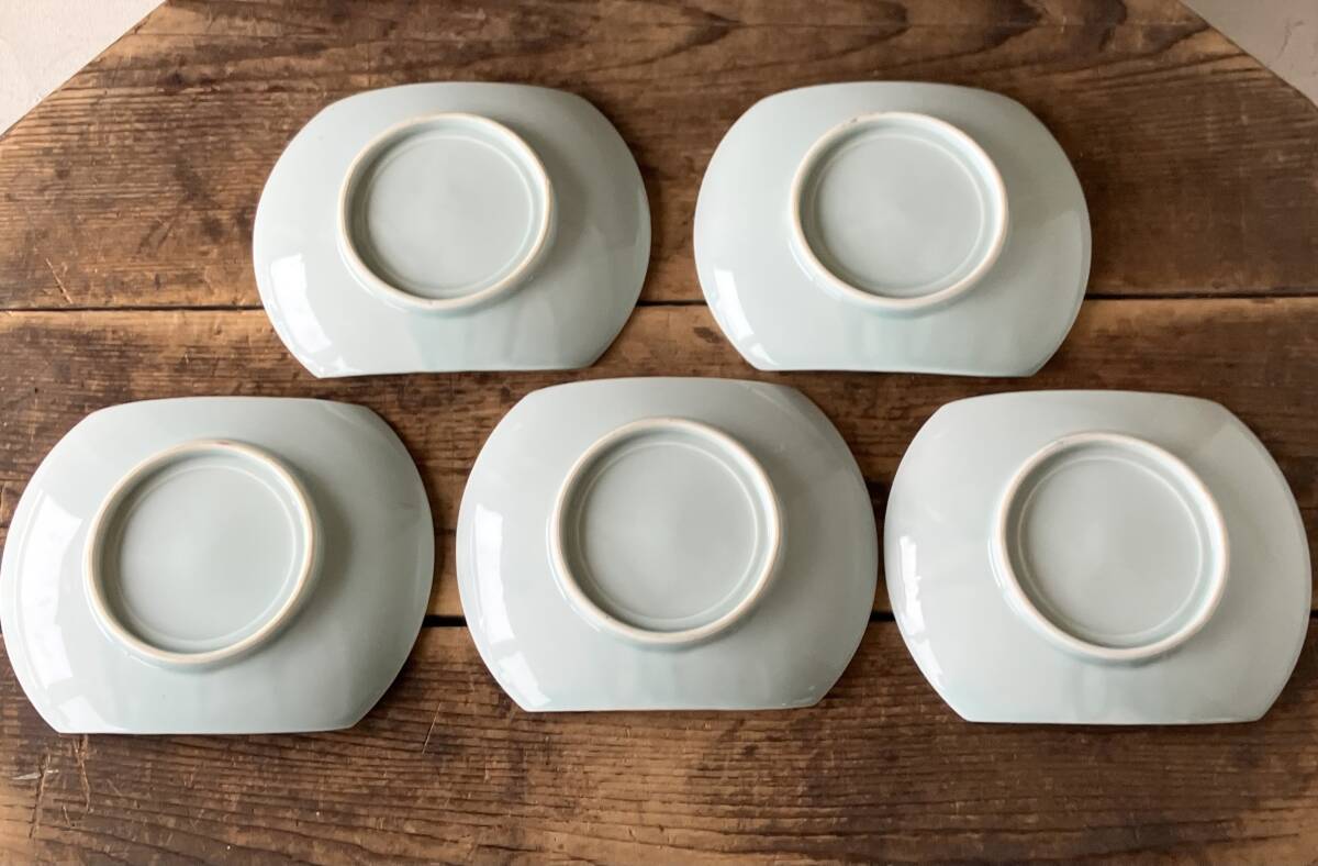 【OAN】時代物 銘有 色絵 印判 形皿 5枚セット 骨董 古美術 古道具 民藝 古民藝 茶道具 懐石 古玩 伊万里 九谷 瀬戸 無傷 I251025_画像3