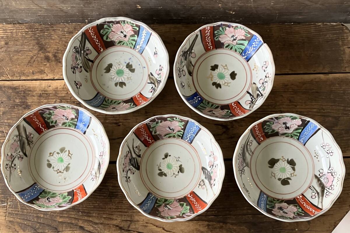 【OAN】 時代物 色絵印判 大膾皿 5枚セット 骨董 古美術 古道具 民藝 古民藝 茶道具 懐石 古玩 古伊万里 伊万里 瀬戸 九谷 I25111_画像2