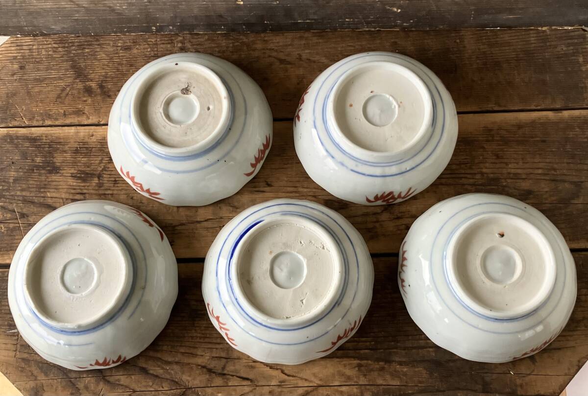 【OAN】 時代物 色絵印判 大膾皿 5枚セット 骨董 古美術 古道具 民藝 古民藝 茶道具 懐石 古玩 古伊万里 伊万里 瀬戸 九谷 I25111_画像3