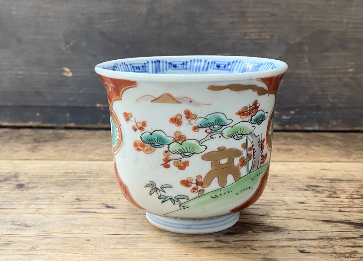 【OAN】古伊万里 色絵 金彩 灯篭文 向付7客 骨董 古美術 古道具 民藝 古民藝 茶道具 懐石 古玩 染付 染錦 赤絵 伊万里 蕎麦猪口_画像5