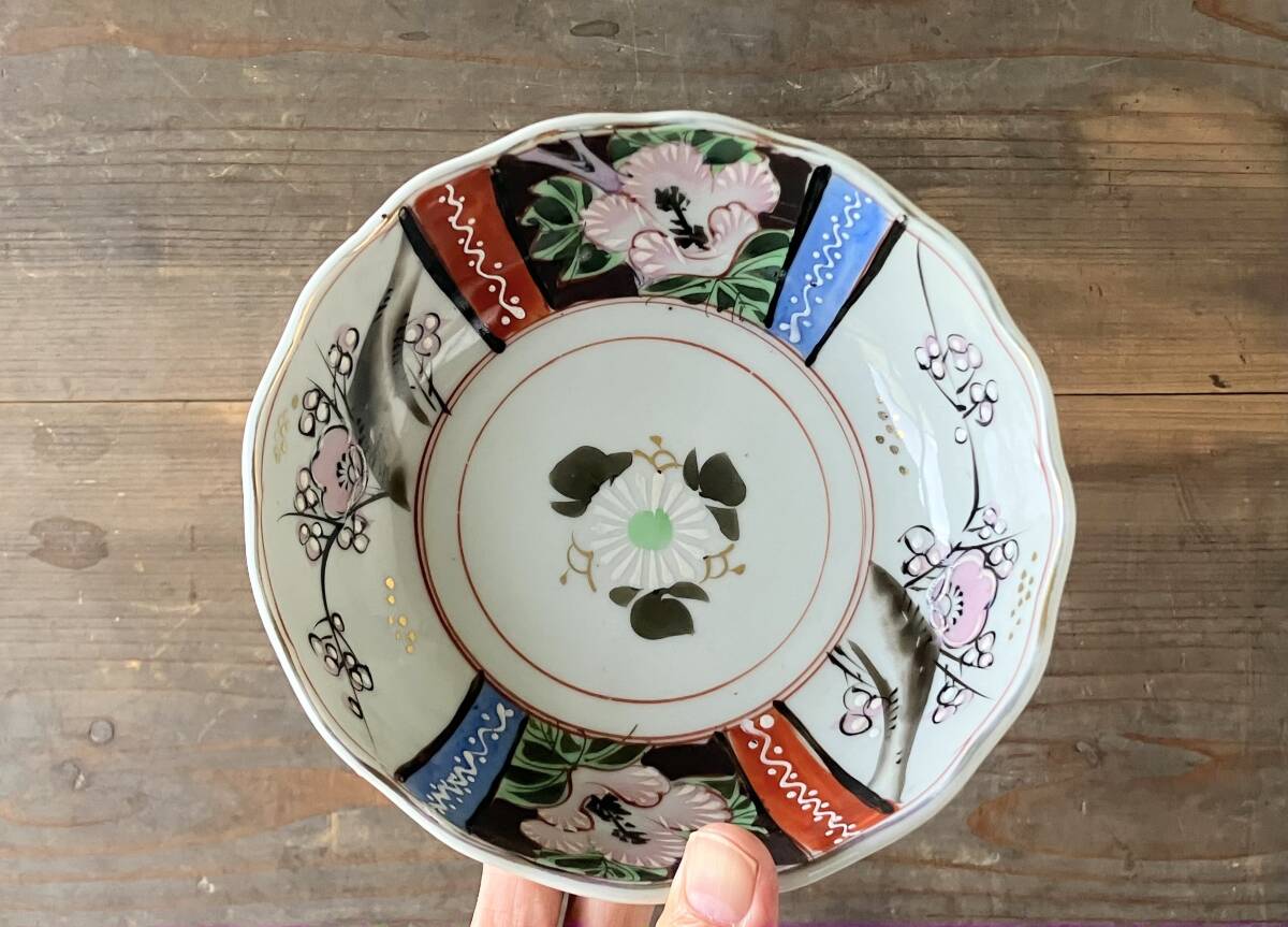 【OAN】 時代物 色絵印判 大膾皿 5枚セット 骨董 古美術 古道具 民藝 古民藝 茶道具 懐石 古玩 古伊万里 伊万里 瀬戸 九谷 I25111_画像4