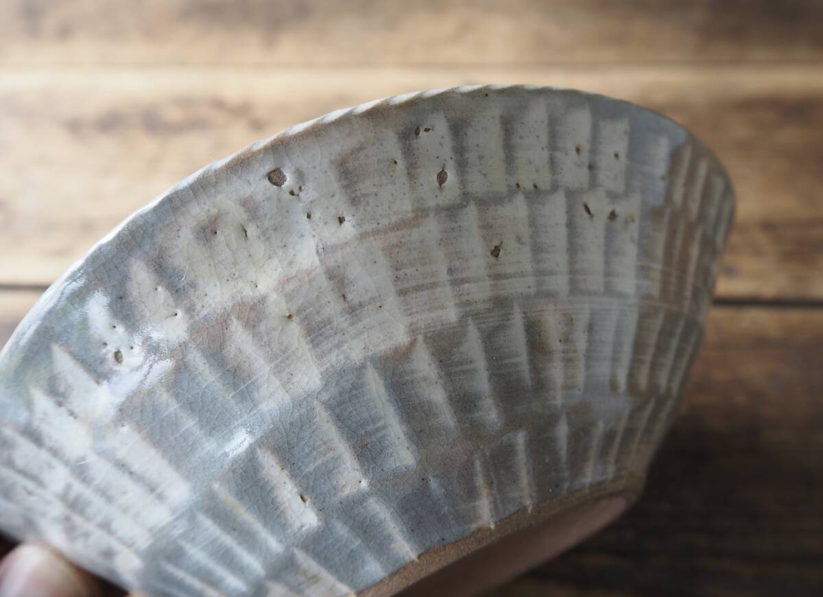 【OAN】 作家物 在銘 刷毛目 中鉢 向付 4客セット 骨董 古美術 古道具 民藝 古民藝 茶道具 懐石 古玩 銘有 李朝 唐津 E2529_画像9