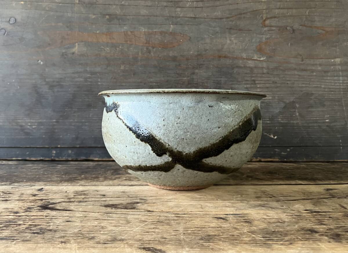 【OAN】 作家物 銘有 鉄絵 中鉢 骨董 古美術 古道具 民藝 古民藝 茶道具 懐石 古玩 唐津 絵唐津 窯傷 E251112_画像1
