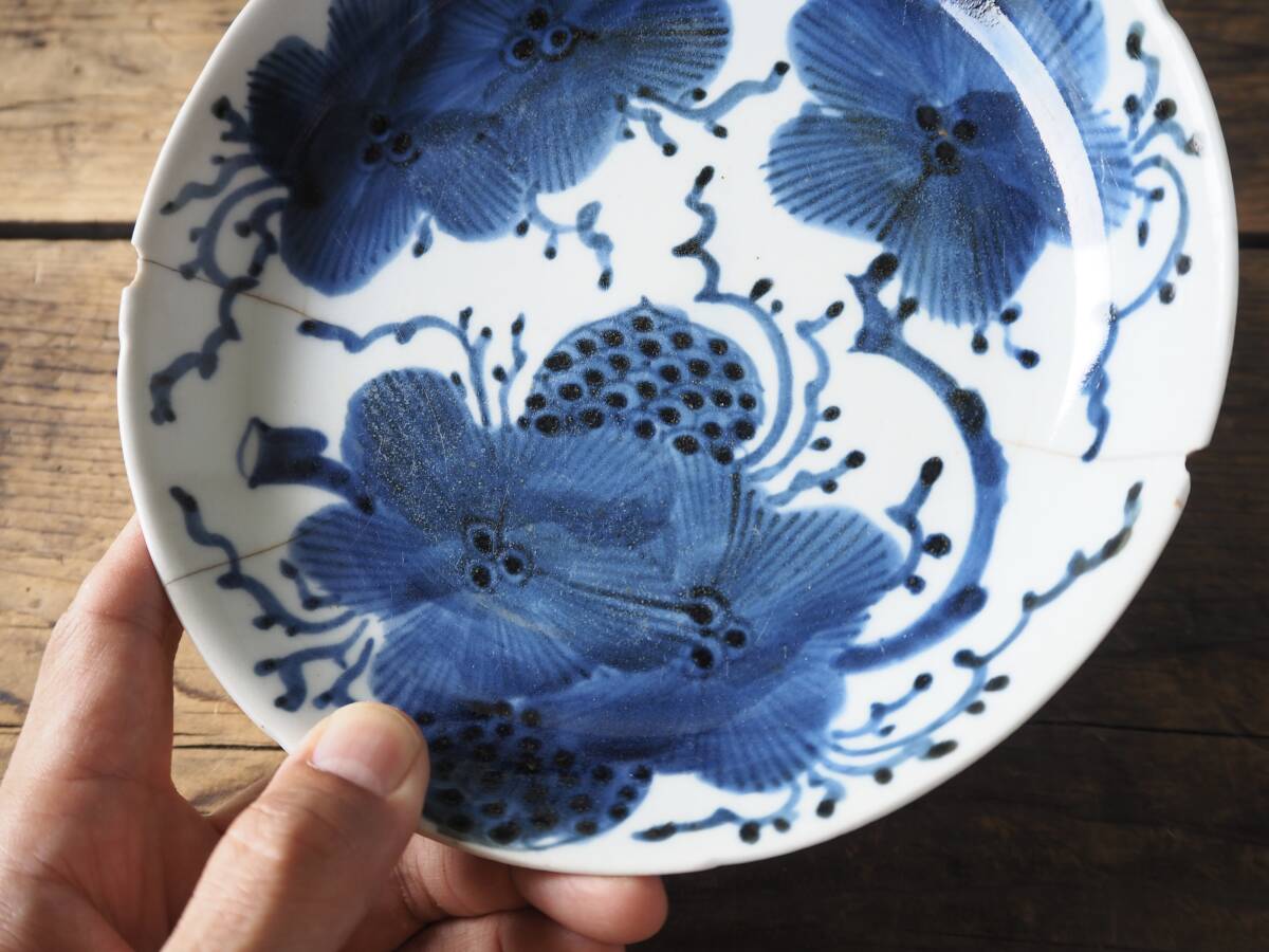 【OAN】 古伊万里 染付 6寸 皿 2枚セット 骨董 古美術 古道具 民藝 古民藝 茶道具 懐石 古玩 初期 藍九谷 藍柿 藍鍋 平皿 参考品 S25810_画像8