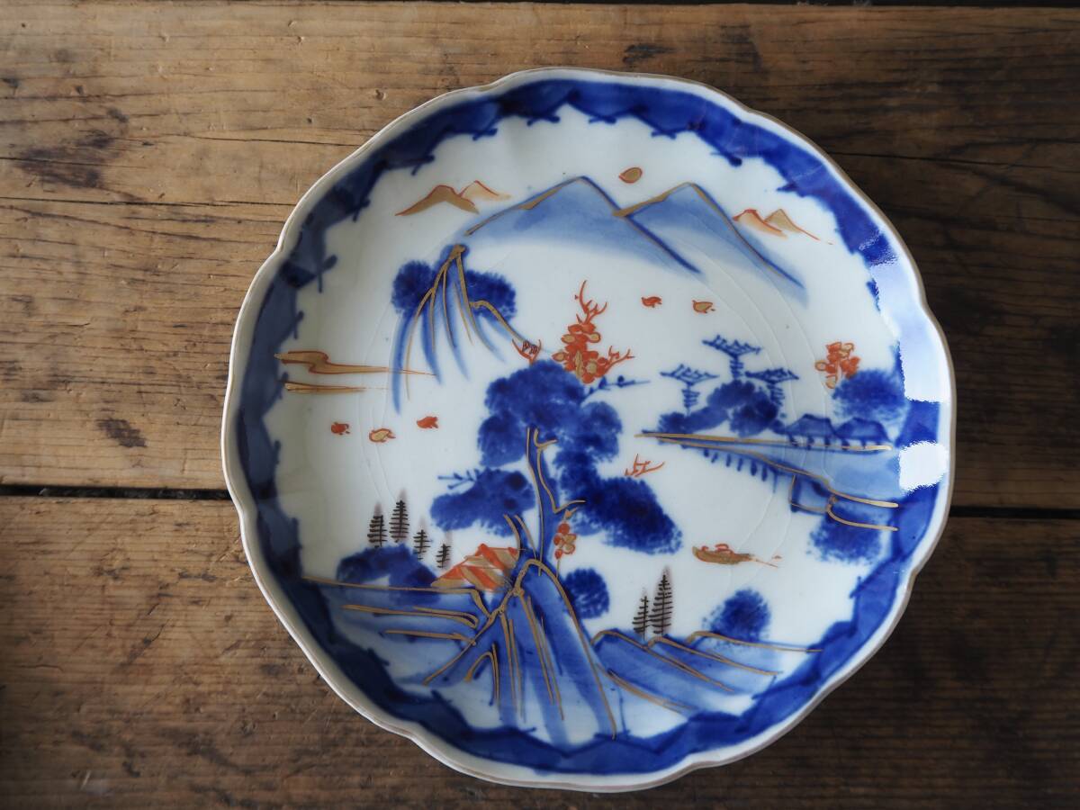 【OAN】時代物 染付 輪花 平皿 5客 骨董 古美術 古道具 古民藝 茶道具 懐石 古玩 染錦 古伊万里 九谷 瀬戸_画像4